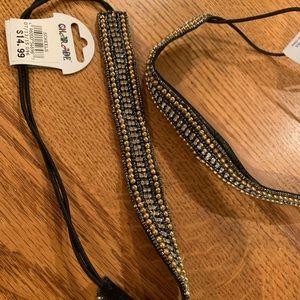 NWT Set of 2 Navy & Gold Beaded Headbands